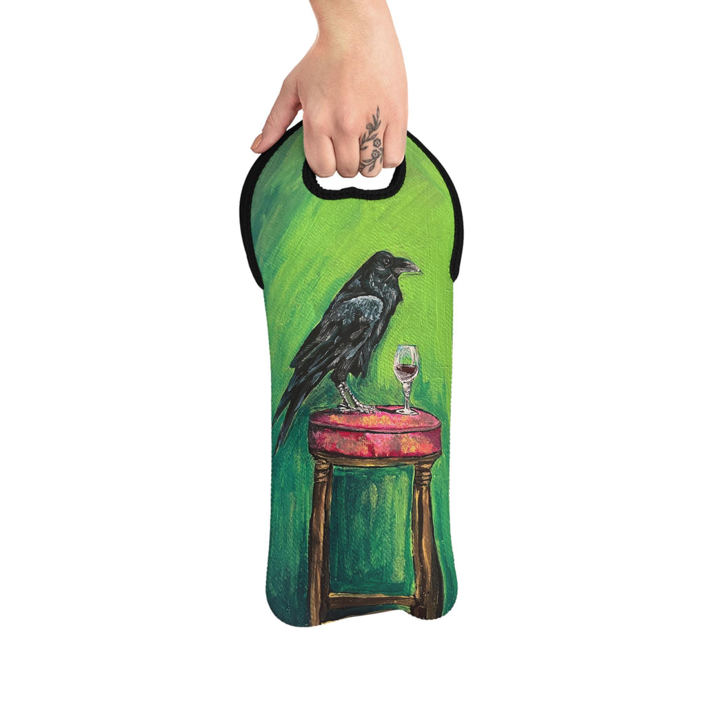 Raven on Stool with Wine Wine Tote Bag | Crow Art Bottle Carrier
