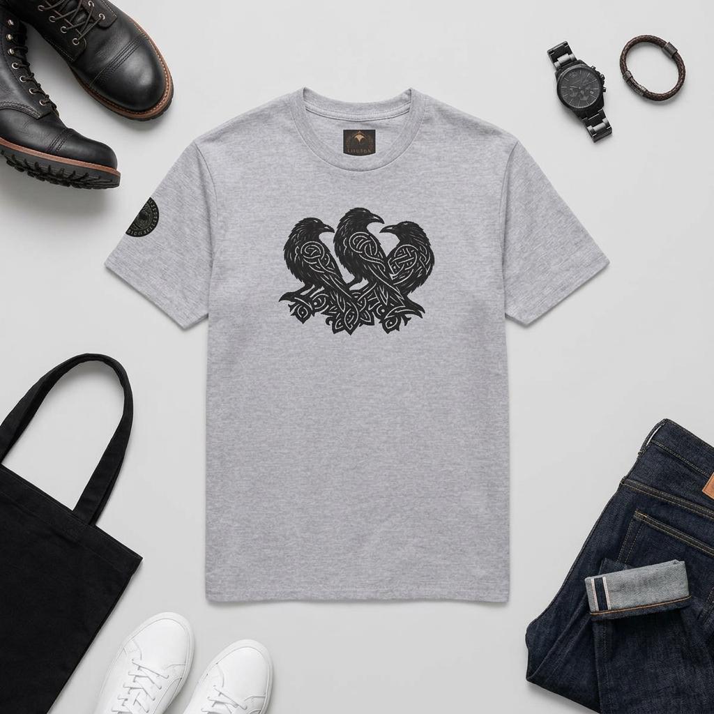 Three Black Crows T-Shirt | Gothic Raven Silhouette, Bird Illustration