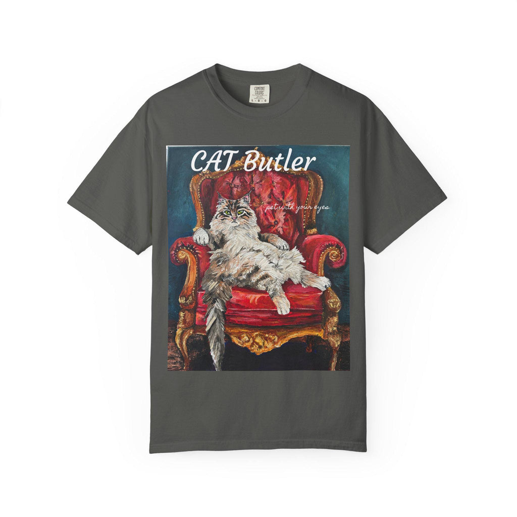 Cat Butler illustration T-shirt | Regal Cat on Throne, Vintage Pet Art