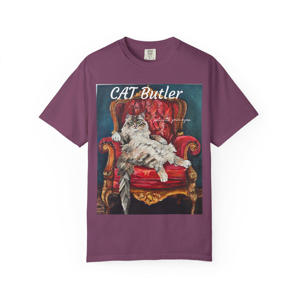 Cat Butler illustration T-shirt | Regal Cat on Throne, Vintage Pet Art