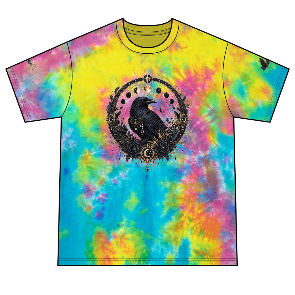 Raven Moon Crystal Mandala T-Shirt | Red Black Tie-Dye