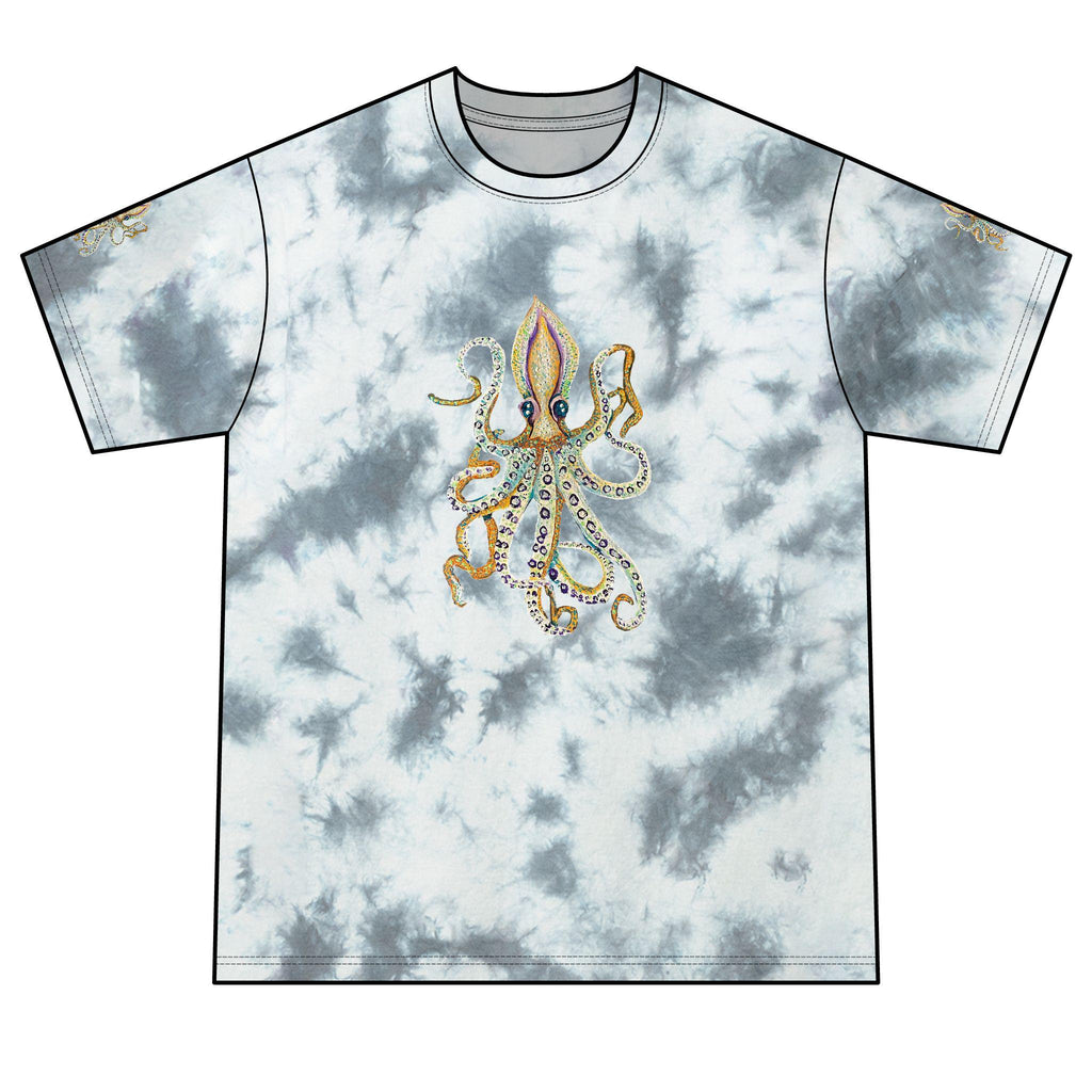 Crystal Octopus Tie-Dye T-Shirt | Rhinestone Sea Creature Tee