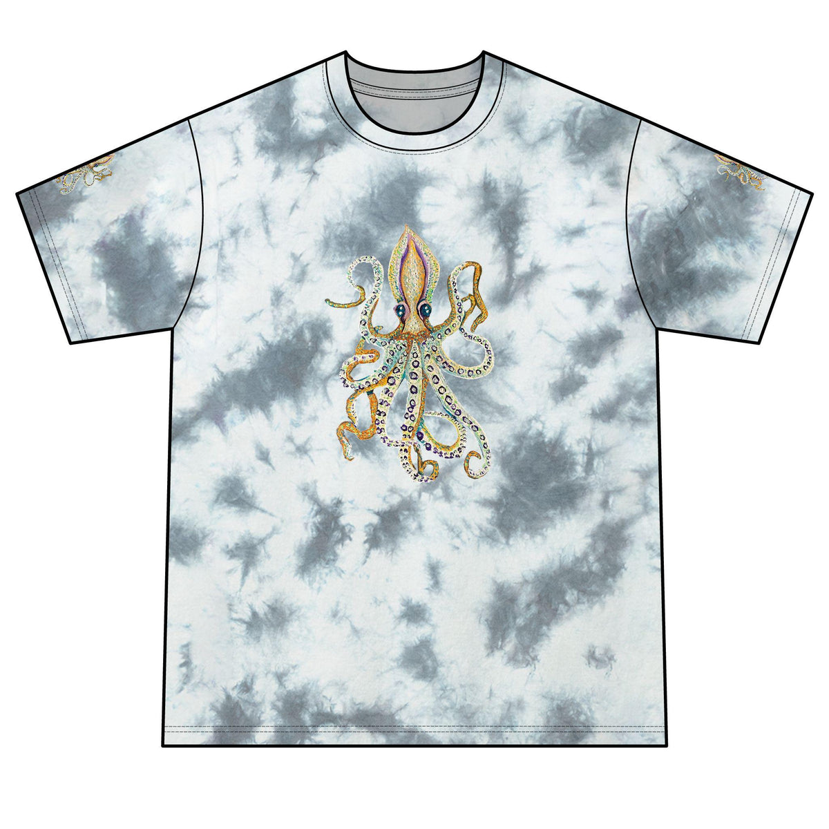 Crystal Octopus Tie-Dye T-Shirt | Rhinestone Sea Creature Tee
