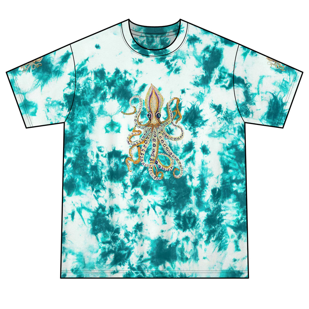 Crystal Octopus Tie-Dye T-Shirt | Rhinestone Sea Creature Tee