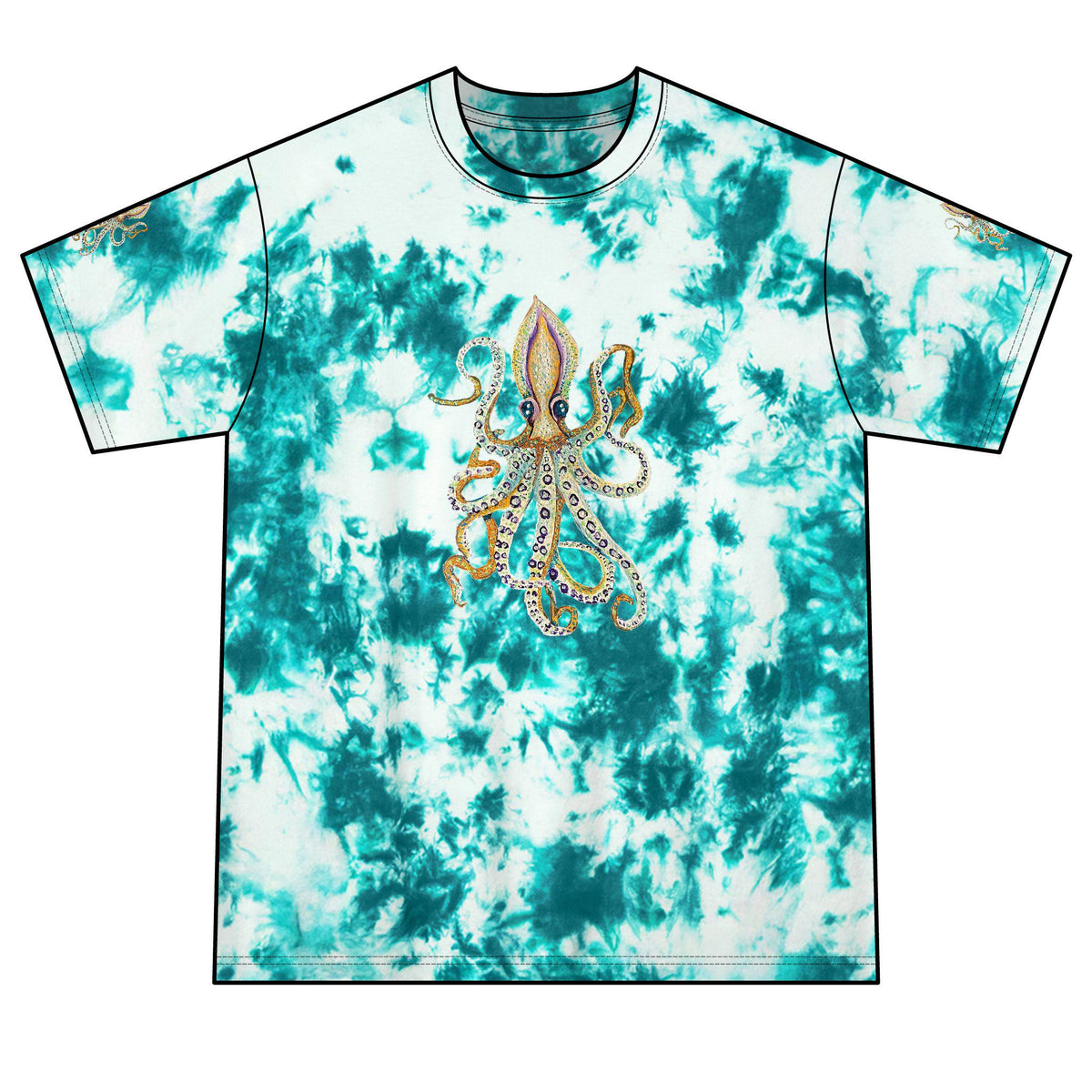 Crystal Octopus Tie-Dye T-Shirt | Rhinestone Sea Creature Tee