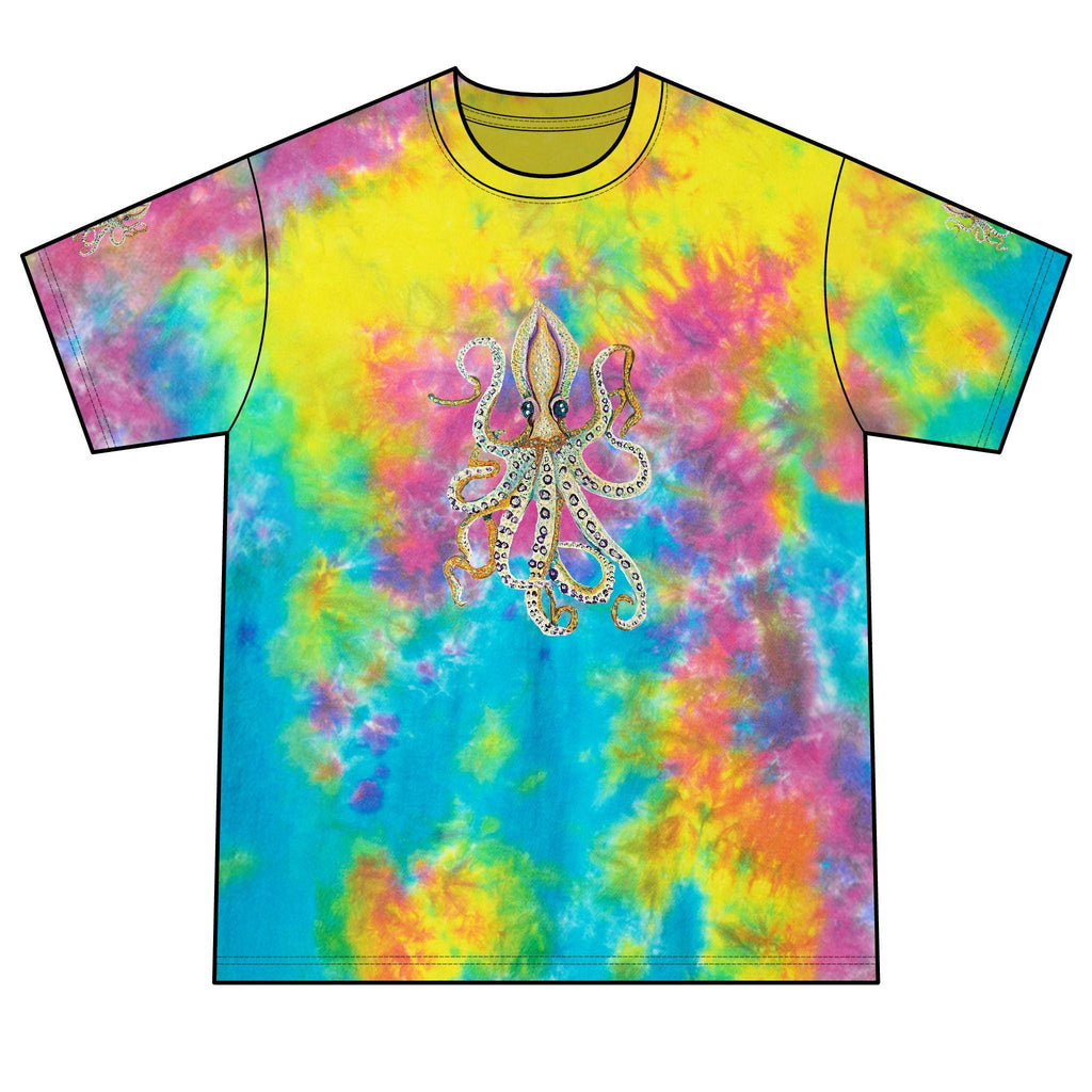 Crystal Octopus Tie-Dye T-Shirt | Rhinestone Sea Creature Tee