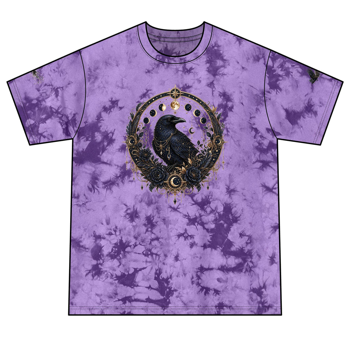 Raven Moon Crystal Mandala T-Shirt | Red Black Tie-Dye