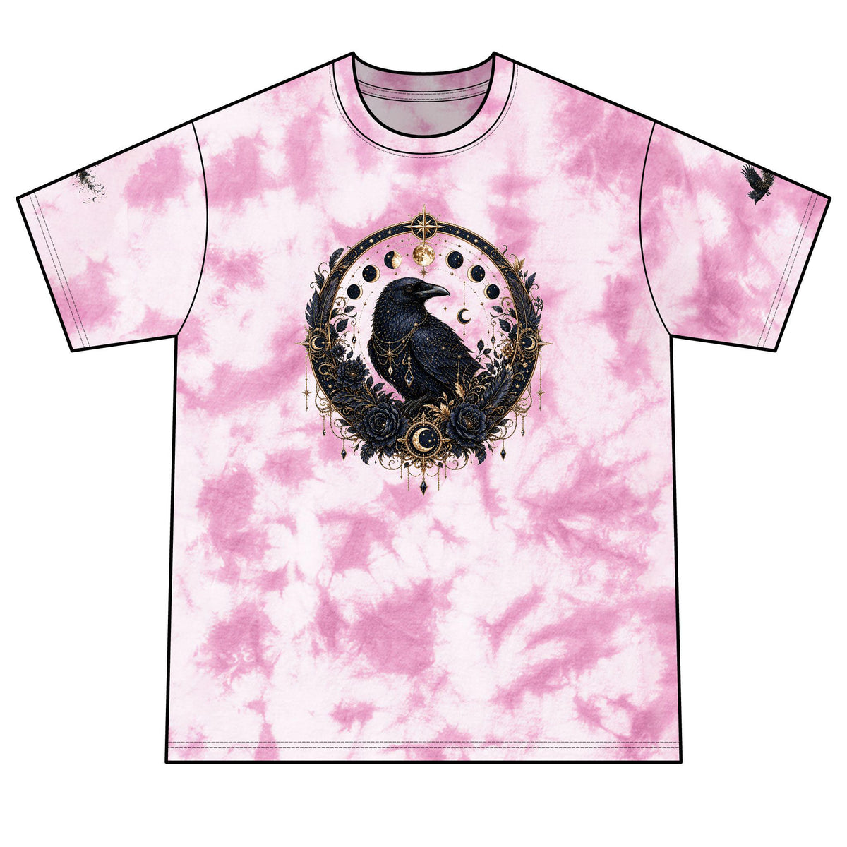 Raven Moon Crystal Mandala T-Shirt | Red Black Tie-Dye