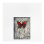 Red Butterfly Illustration Tea Towel | Grunge Botanical Art, Kitchen Linen