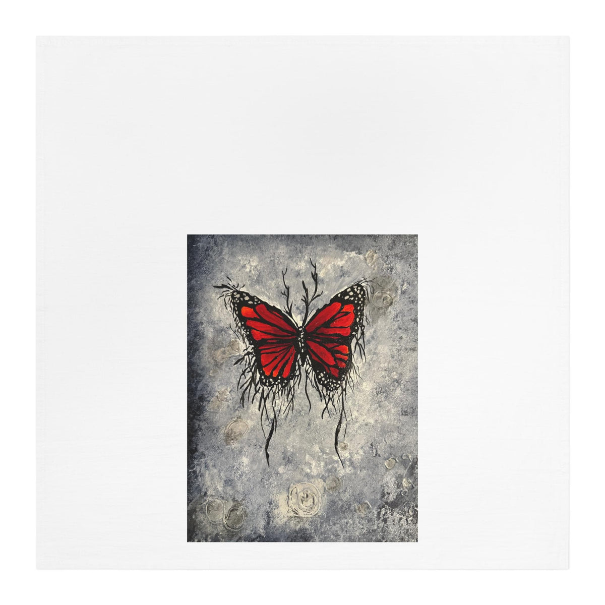 Red Butterfly Illustration Tea Towel | Grunge Botanical Art, Kitchen Linen