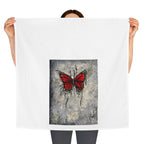 Red Butterfly Illustration Tea Towel | Grunge Botanical Art, Kitchen Linen