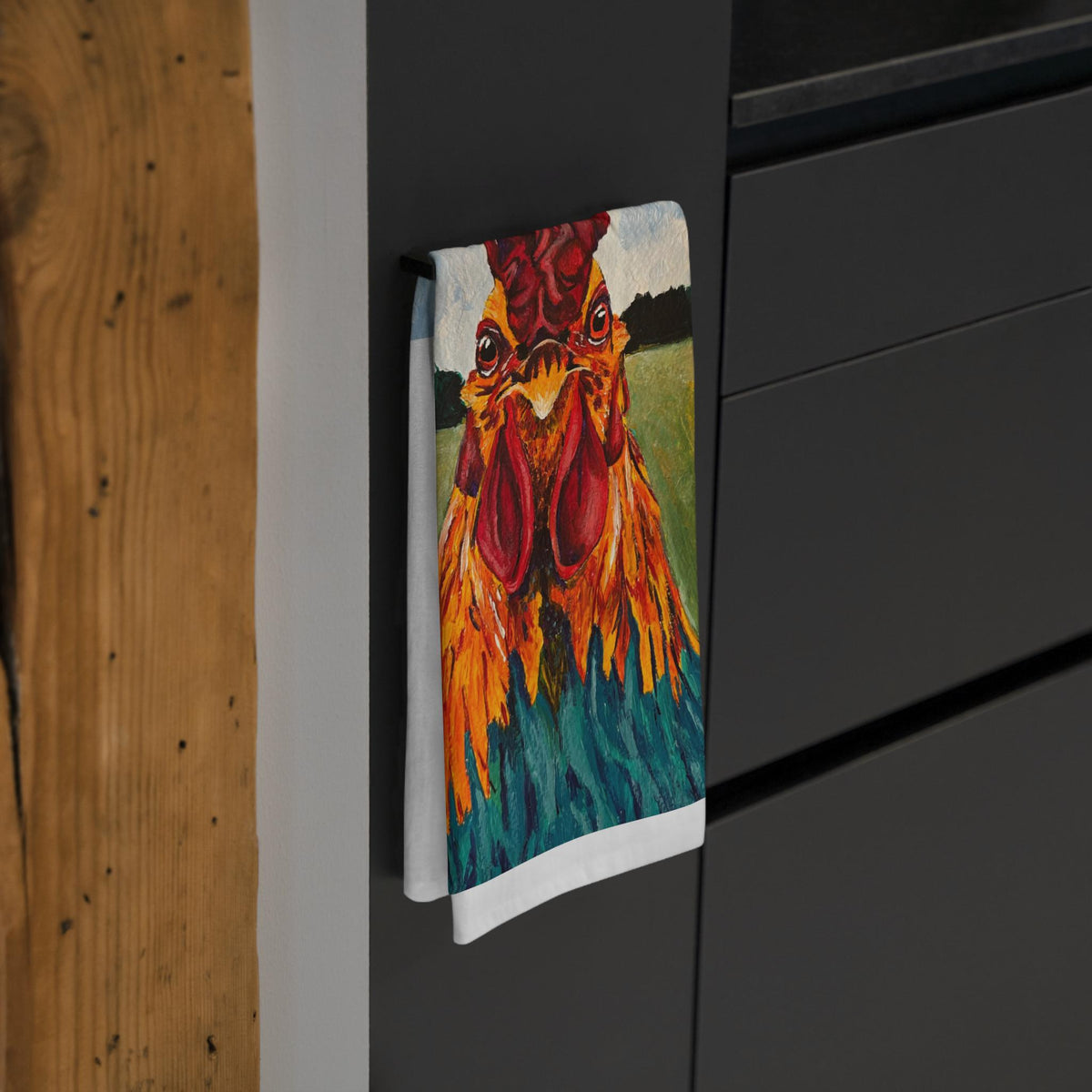 Colorful Rooster Illustration Tea Towel | Farmhouse Kitchen Décor