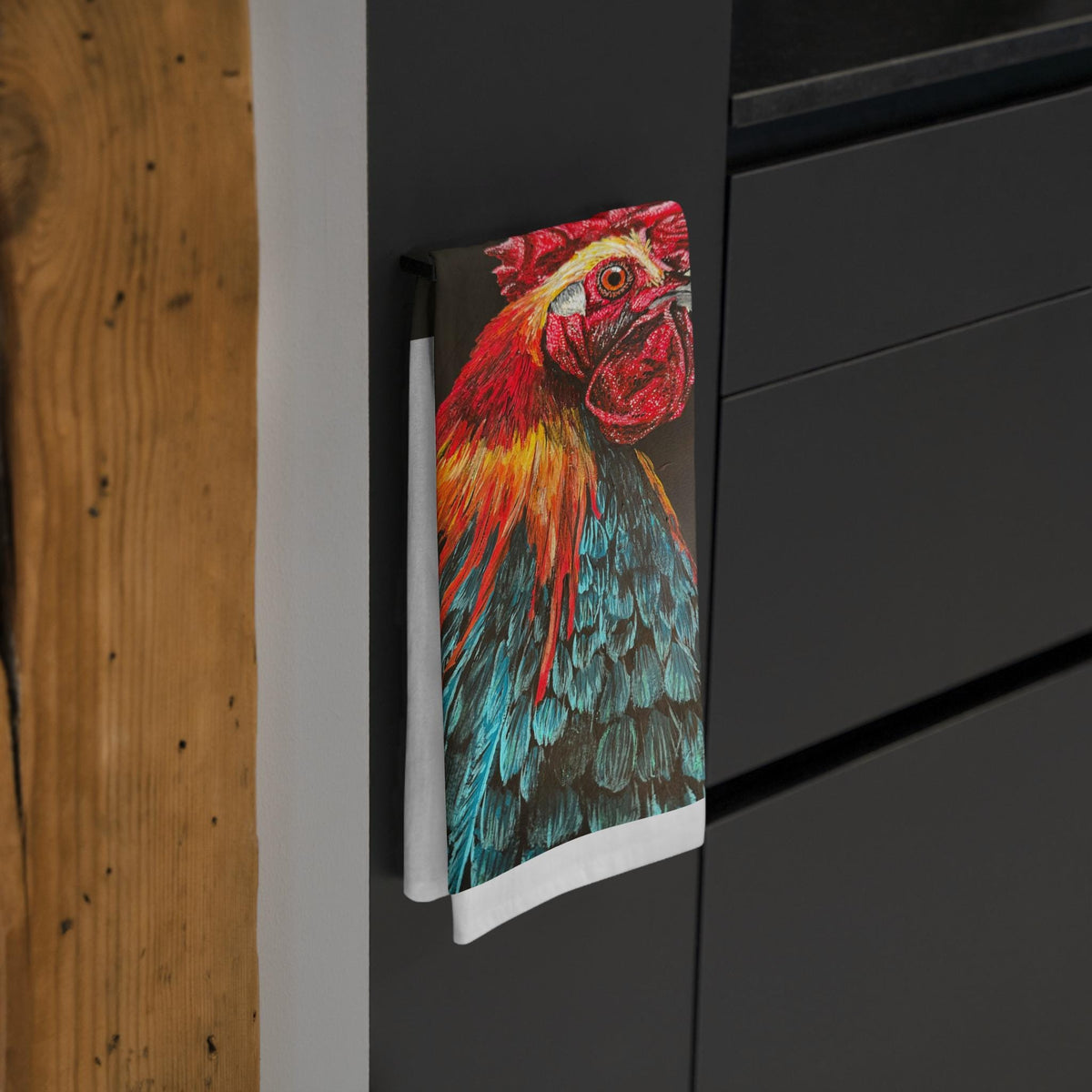 Colorful Rooster Portrait Tea Towel | Farmhouse Kitchen Decor
