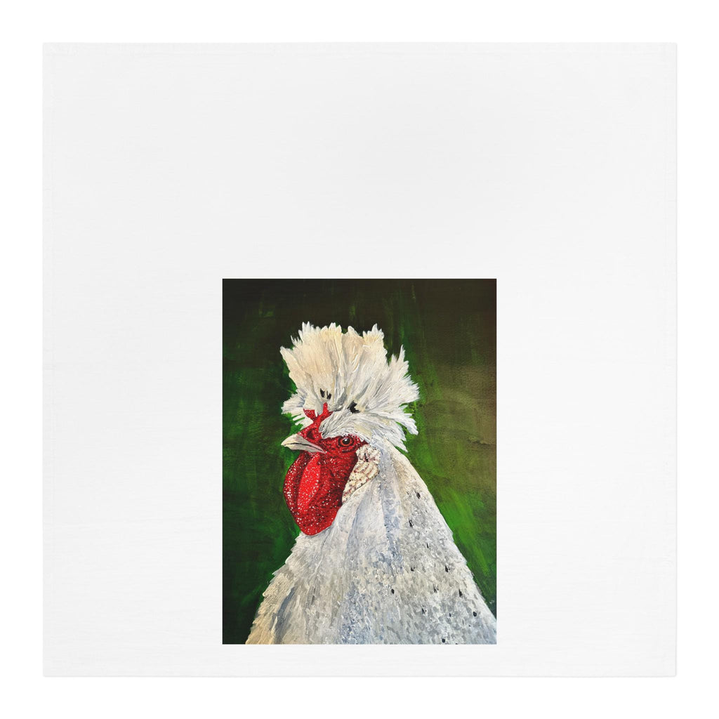 White Crested Rooster Tea Towel | Farmhouse Chicken Kitchen Decor