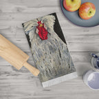 White Silkie Rooster Tea Towel | Farmhouse Chicken Illustration