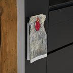 White Silkie Rooster Tea Towel | Farmhouse Chicken Illustration