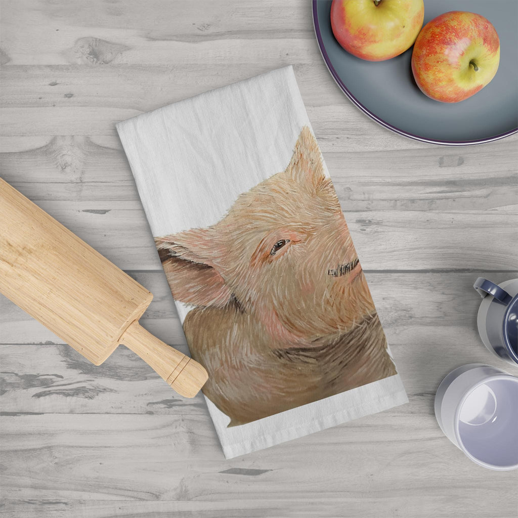 Smiling Piglet Tea Towel | Farmhouse Kitchen Animal Linen