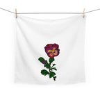 Hand-Painted Pansy Floral Tea Towel | Purple Yellow Bloom