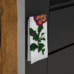 Hand-Painted Pansy Floral Tea Towel | Purple Yellow Bloom
