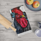 Colorful Rooster Illustration Tea Towel | Farmhouse Kitchen, Poultry Design