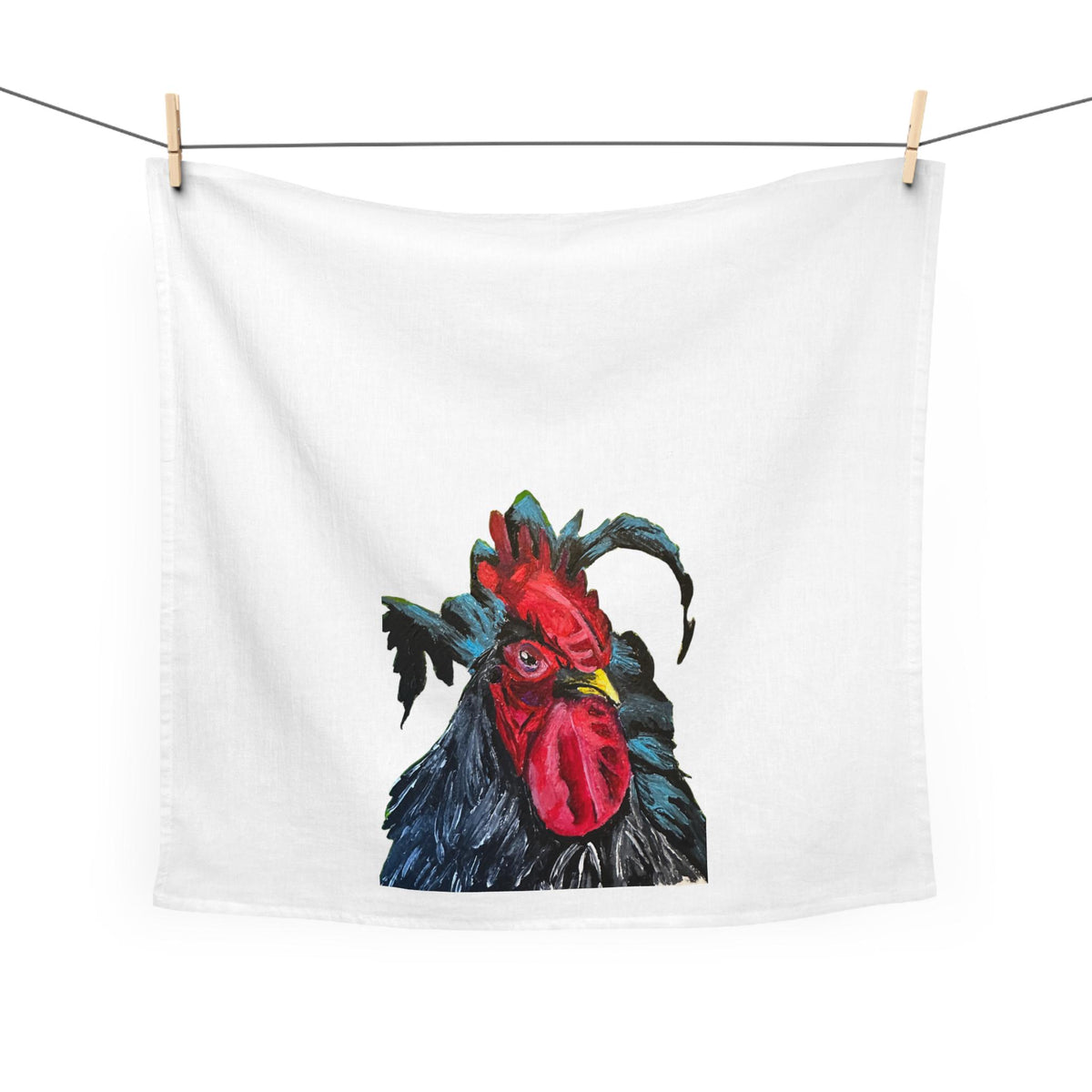 Colorful Rooster Illustration Tea Towel | Farmhouse Kitchen, Poultry Design