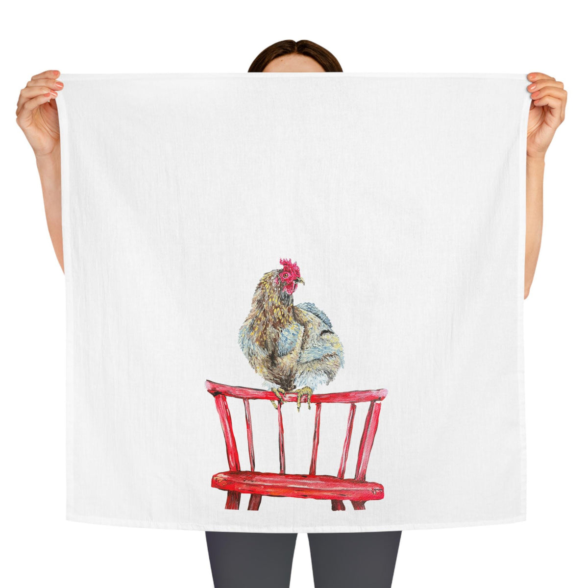 Rooster on Red Chair Tea Towel | Farmhouse Kitchen Linen