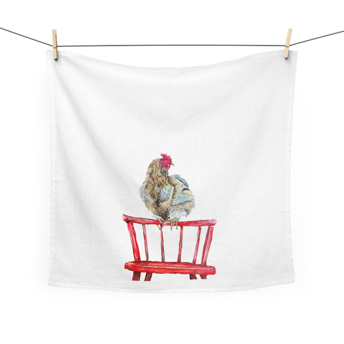 Rooster on Red Chair Tea Towel | Farmhouse Kitchen Linen