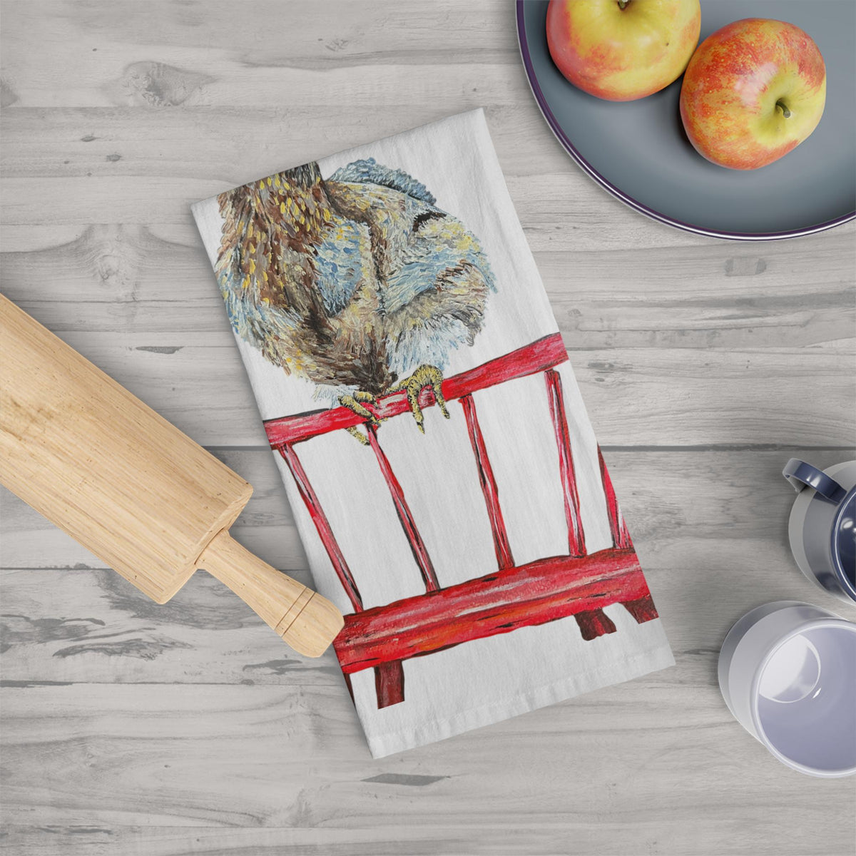 Rooster on Red Chair Tea Towel | Farmhouse Kitchen Linen