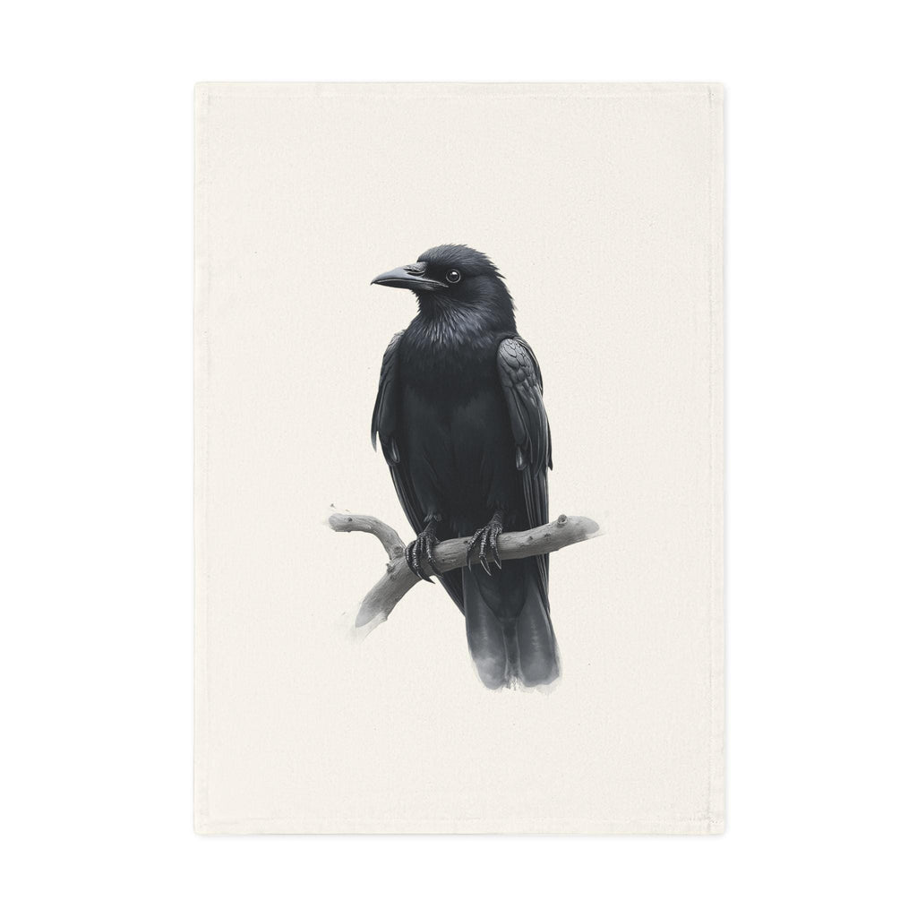 Black Crow Illustration Cotton Tea Towel | Raven Bird Art, Gothic Kitchen Decor