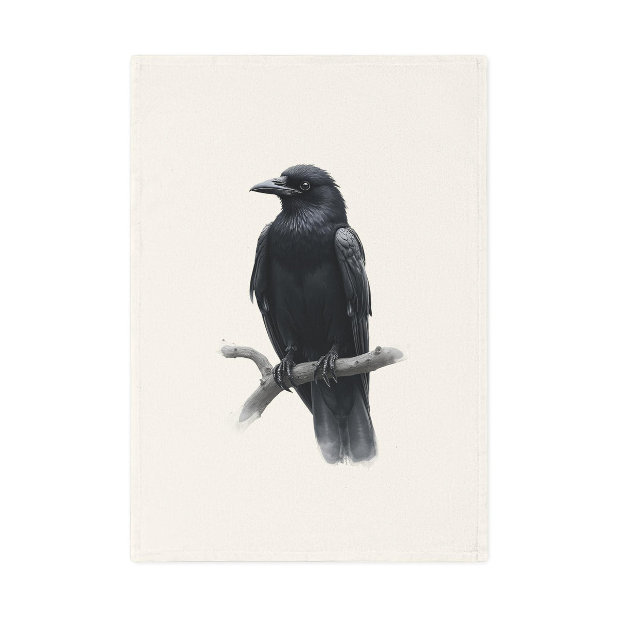 Black Crow Illustration Cotton Tea Towel | Raven Bird Art, Gothic Kitchen Decor