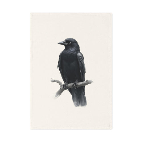 Black Crow Illustration Cotton Tea Towel | Raven Bird Art, Gothic Kitchen Decor