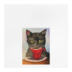 Hand-Painted Black Cat with Red Mug Tea Towel | 100% Cotton Kitchen Art