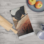 Black Cat Illustration Tea Towel | Whimsical Night Sky, Handpainted Style