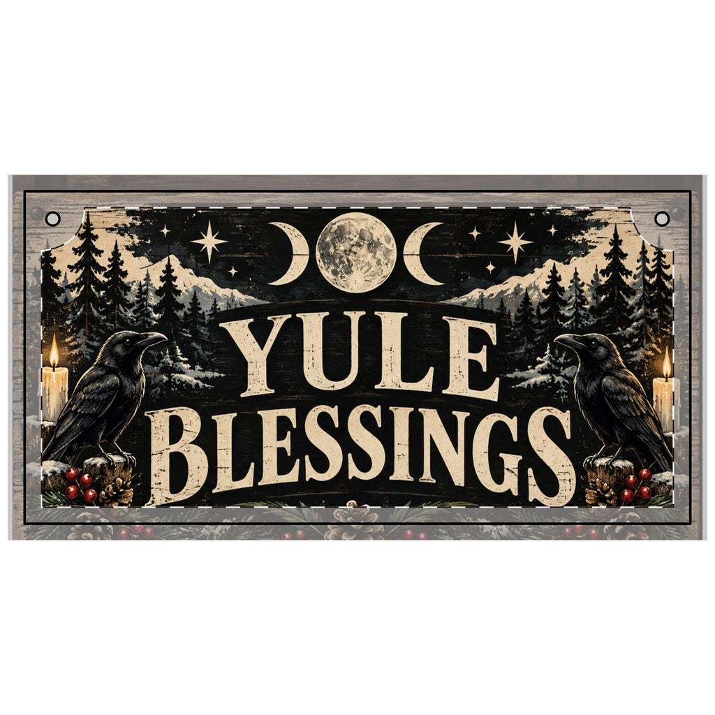 Yule Blessings Wood Panel Painting | Rectangular Holiday Wall Art