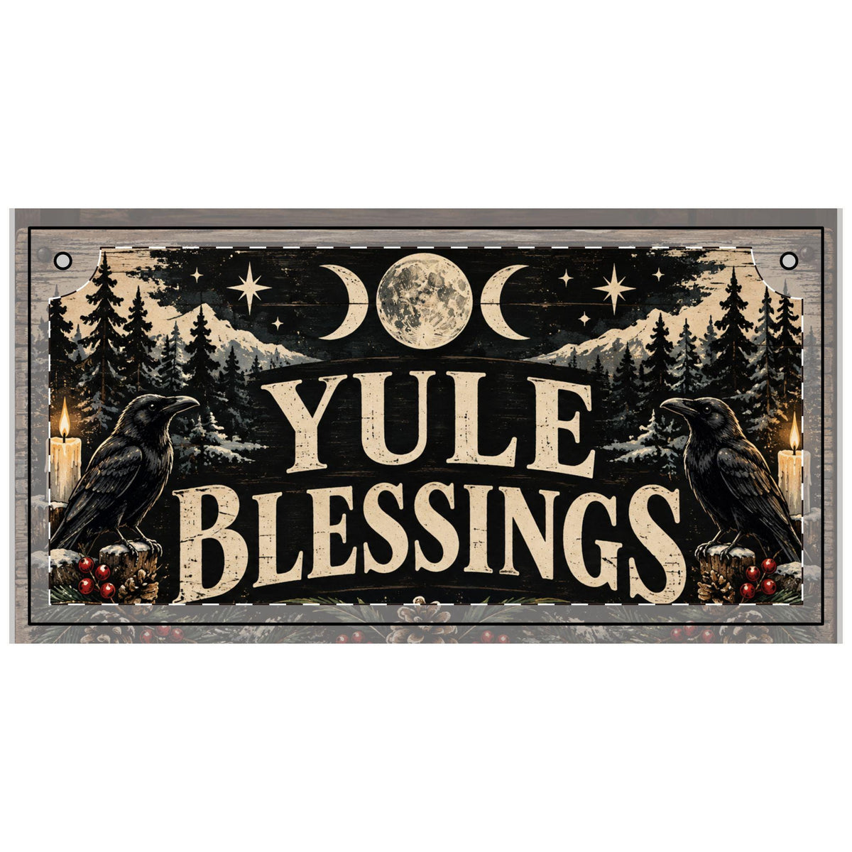Yule Blessings Wood Panel Painting | Rectangular Holiday Wall Art