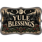 Yule Blessings Wood Panel | Pagan Winter Solstice Decor, Raven Pine Cone Sign
