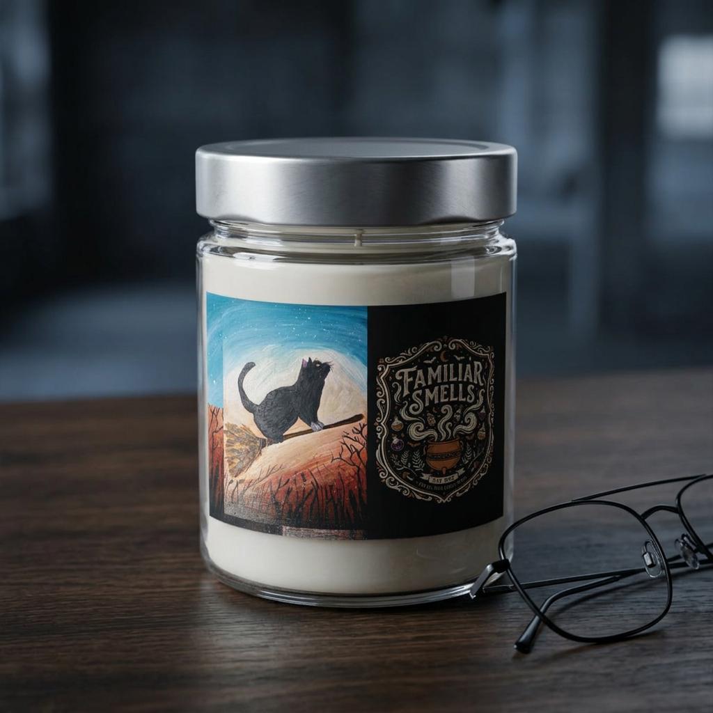 Black Cat Illustration Soy Wax Candle in Jar | 9oz