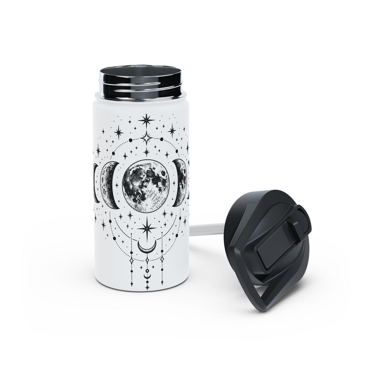 Triple Moon Phase Water Bottle | Celestial Stainless Steel Tumbler with Straw Lid