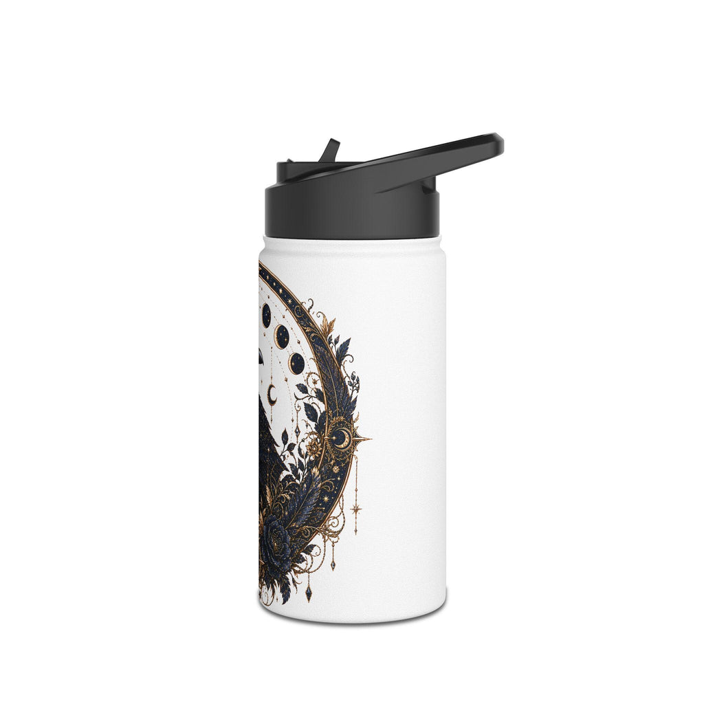 Celestial Raven Stainless Steel Water Bottle | Moon Phases, Gothic Astrology