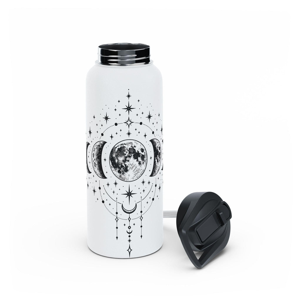 Triple Moon Phase Water Bottle | Celestial Stainless Steel Tumbler with Straw Lid