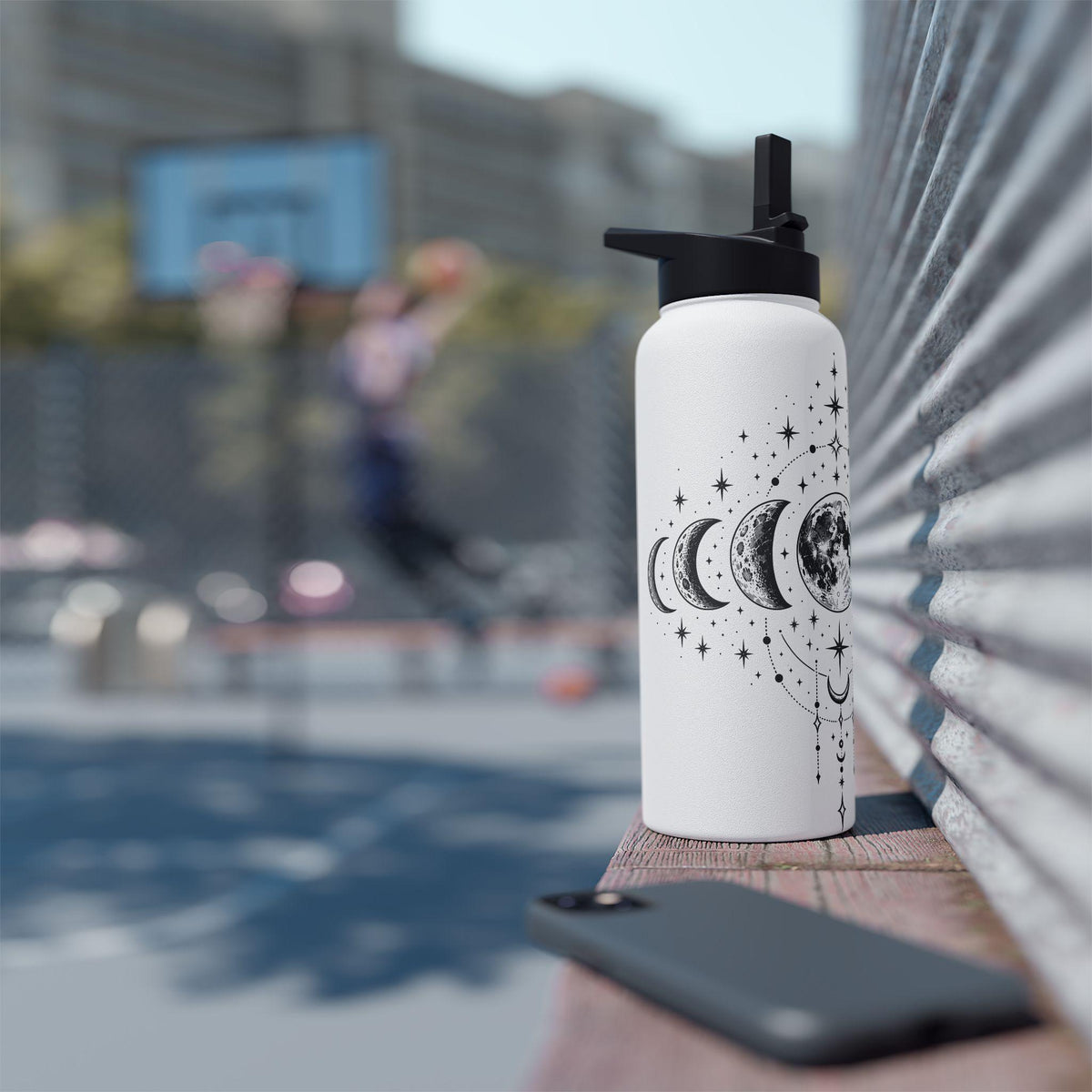 Triple Moon Phase Water Bottle | Celestial Stainless Steel Tumbler with Straw Lid