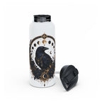 Celestial Raven Stainless Steel Water Bottle | Moon Phases, Gothic Astrology