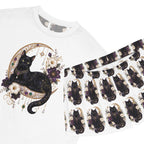 Black Cat Crescent Moon Pajama Set | Short Sleep Tee and Shorts