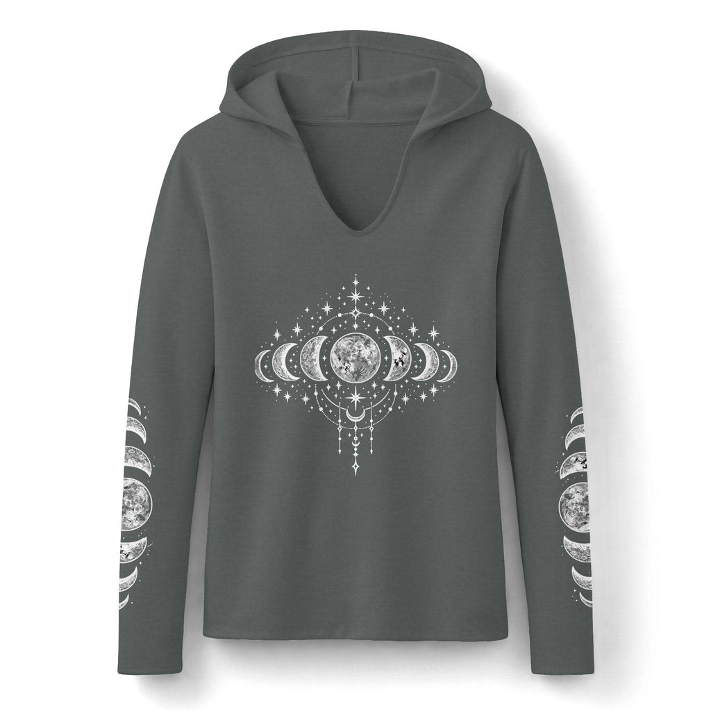 Celestial Moon Phase Hoodie, Charcoal Tri-Blend Pullover, Boho Stargazer Gift