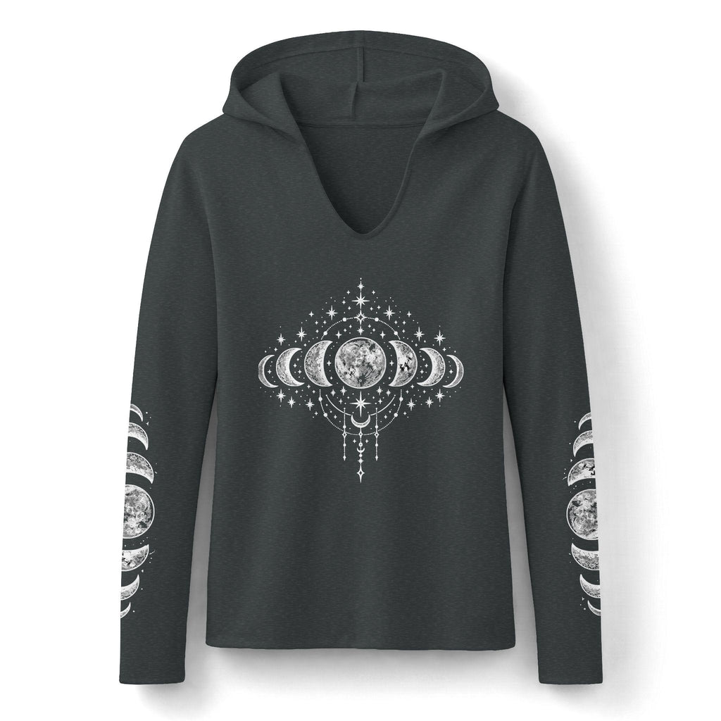 Celestial Moon Phase Hoodie, Charcoal Tri-Blend Pullover, Boho Stargazer Gift