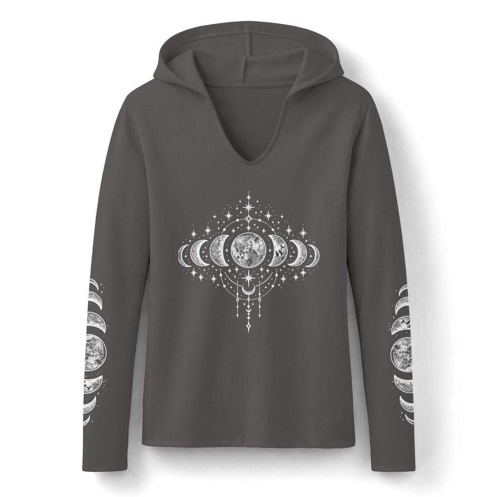 Celestial Moon Phase Hoodie, Charcoal Tri-Blend Pullover, Boho Stargazer Gift