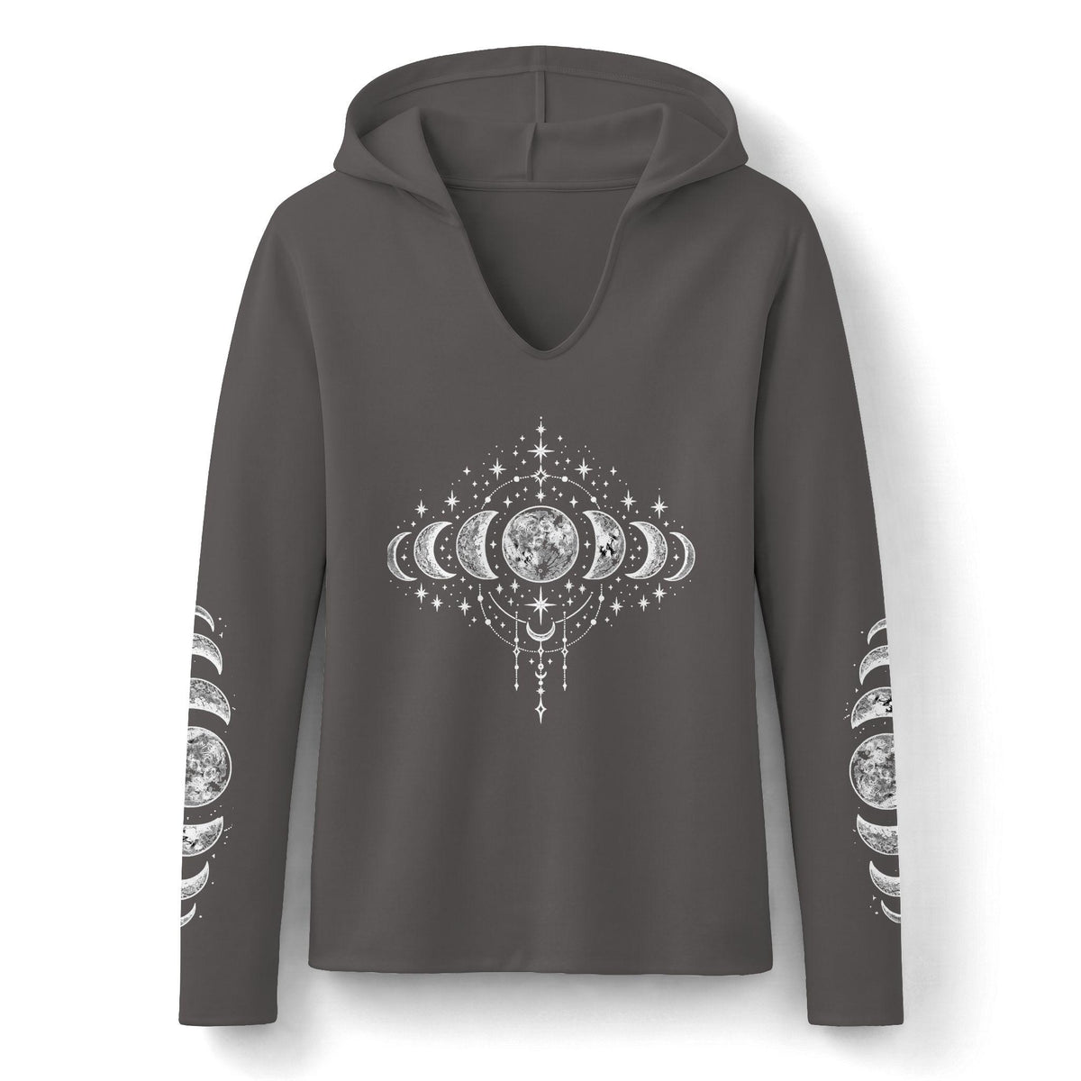 Celestial Moon Phase Hoodie, Charcoal Tri-Blend Pullover, Boho Stargazer Gift