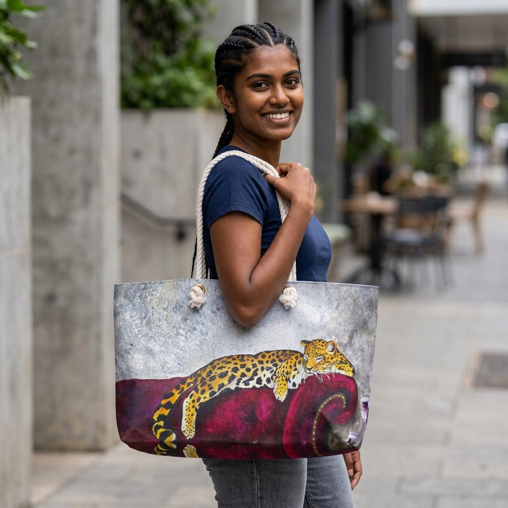 Leopard Lounging on Red Velvet Couch Weekender Bag | Animal Art Travel Tote