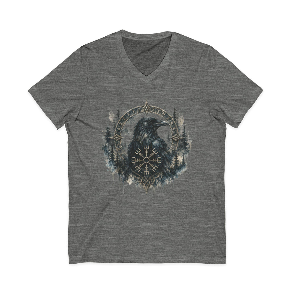 Valknut Raven Forest Tee | Norse Vegvisir Crow Woodland Design