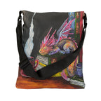 Dragon Reading on Books Tote Bag | Illustrated Fantasy Creature with Coffee